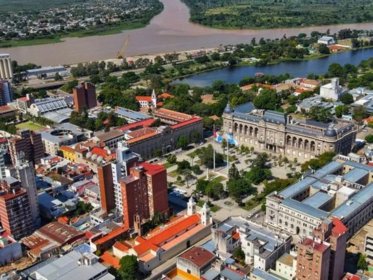 Aerial view of the Historic Center of the city of Santa Fe where historical buildings stand out